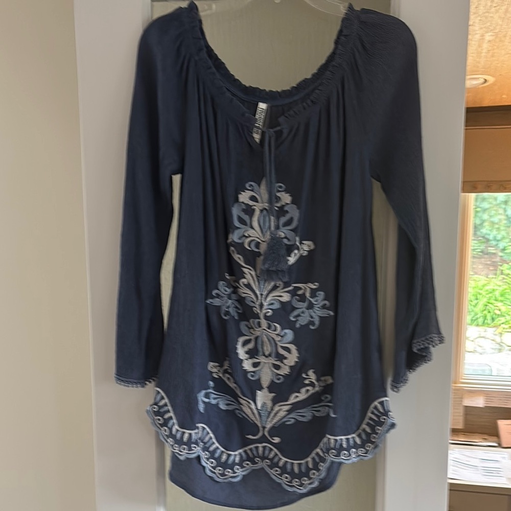 Embroidered Navy Blue Women's Top